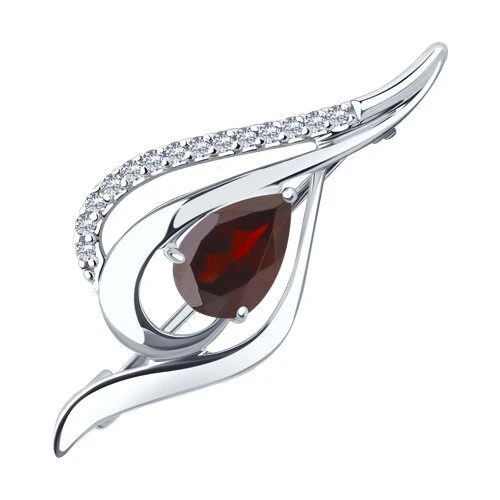 Брошь  серебряная с гранатом