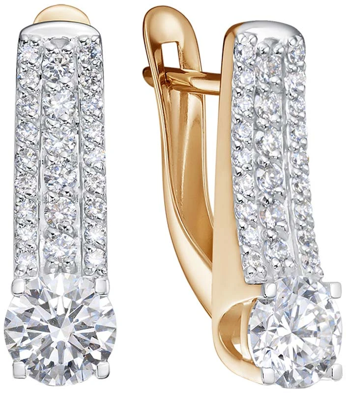 Серьги  из красного золота с выращенным бриллиантом