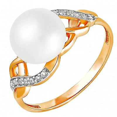 Кольцо  из красного золота с жемчугом