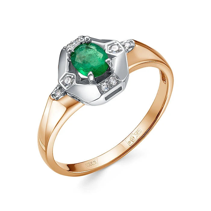 Кольцо  из красного золота с изумрудом