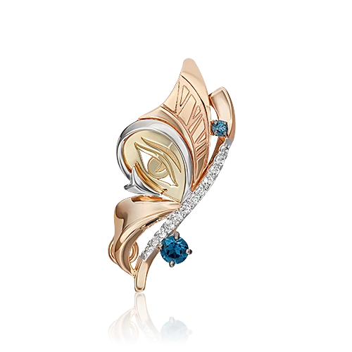 Брошь «ПЛАТИНА» из комбинированного золота с топазом