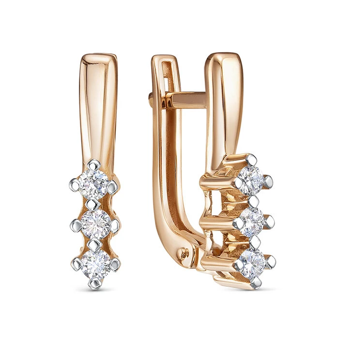 Серьги  из красного золота с природным бриллиантом