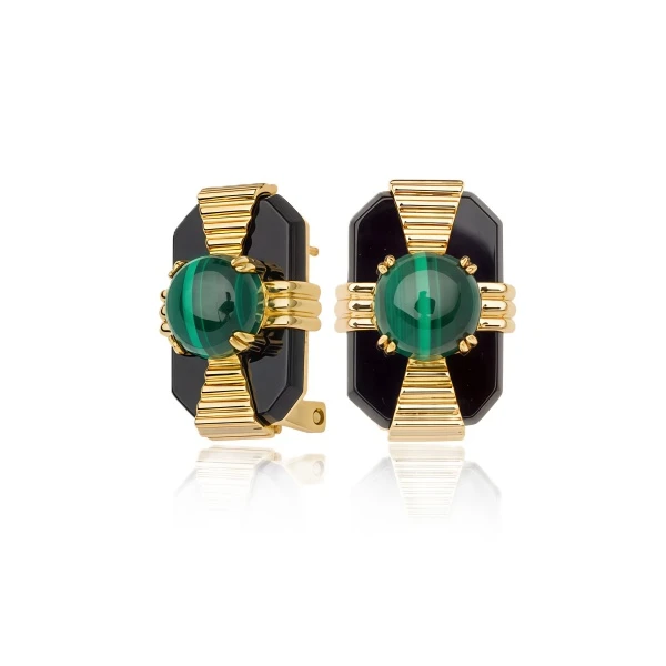 Серьги  из серебра с лимонной позолотой с малахитом