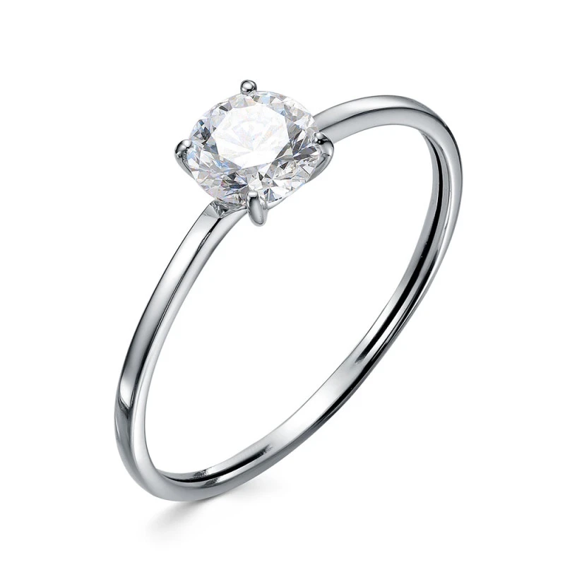 Кольцо  из белого золота с выращенным бриллиантом