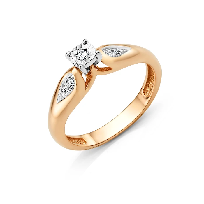 Кольцо  из красного золота с природным бриллиантом