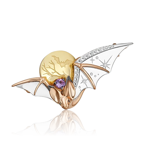 Брошь «ПЛАТИНА» из комбинированного золота с аметистом