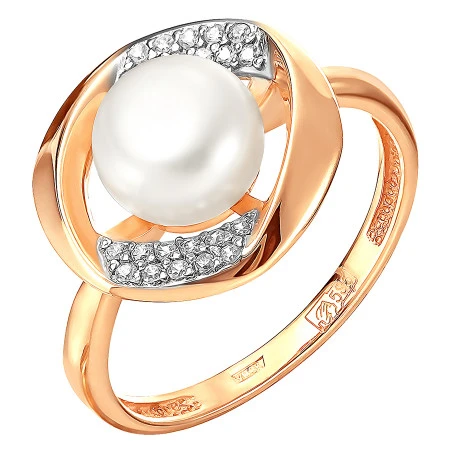 Кольцо  из красного золота с жемчугом