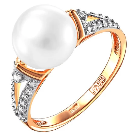 Кольцо  из красного золота с жемчугом