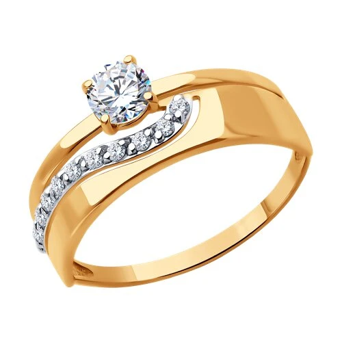 Кольцо  из красного золота с фианитом