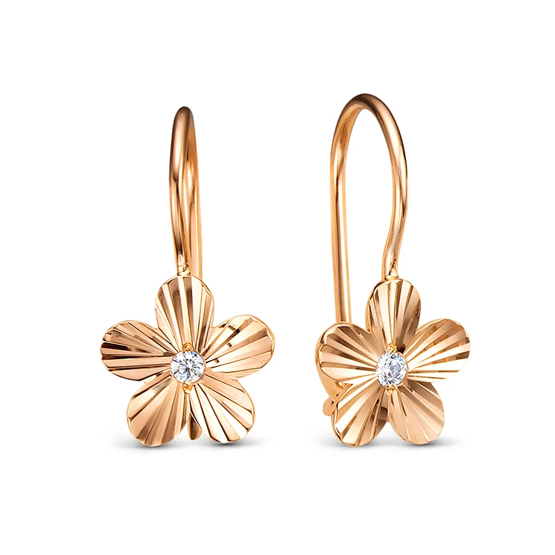 Серьги  из красного золота с фианитом