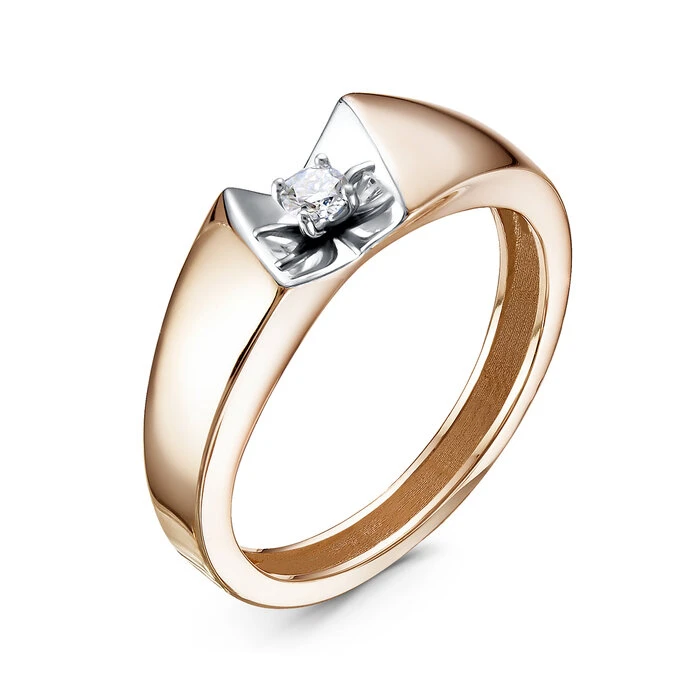 Кольцо  из красного золота с природным бриллиантом