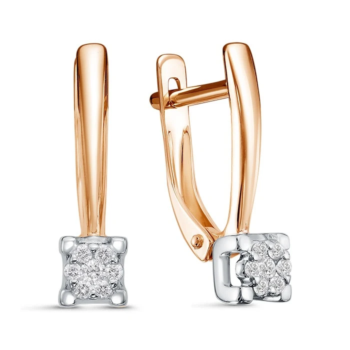 Серьги  из красного золота с природным бриллиантом