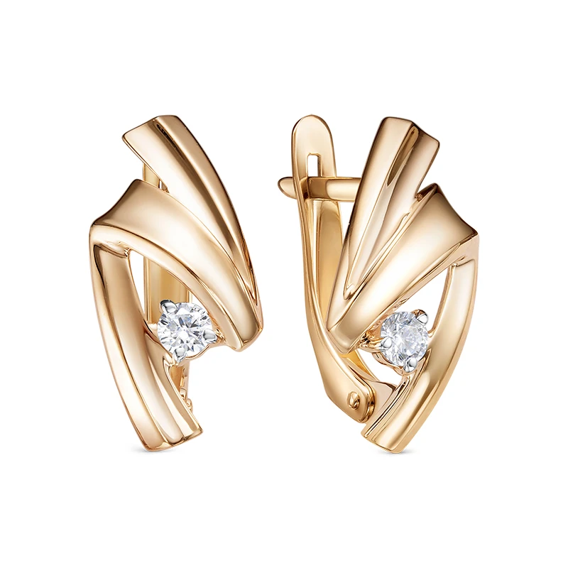 Серьги «Дельта» из красного золота с фианитом