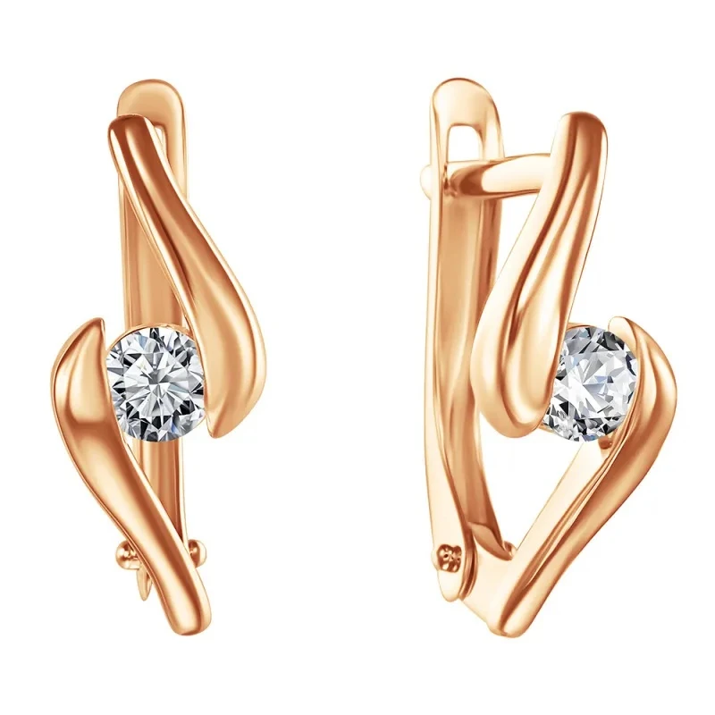 Серьги  из красного золота с фианитом