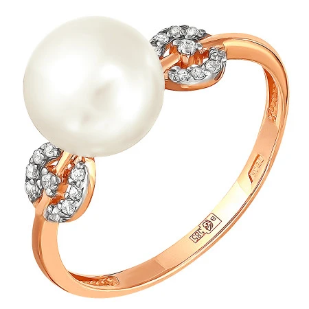 Кольцо  из красного золота с жемчугом