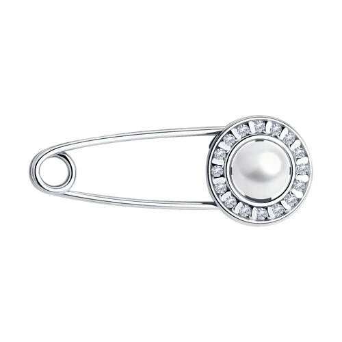 Брошь  серебряная с жемчугом