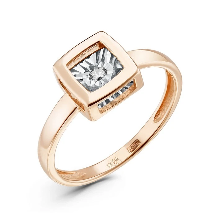 Кольцо  из красного золота с природным бриллиантом