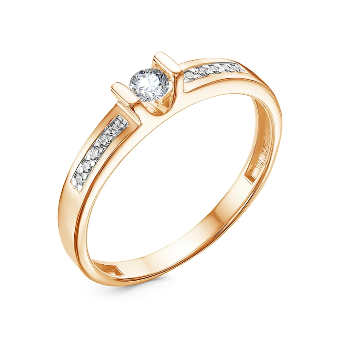 Кольцо  из красного золота с природным бриллиантом