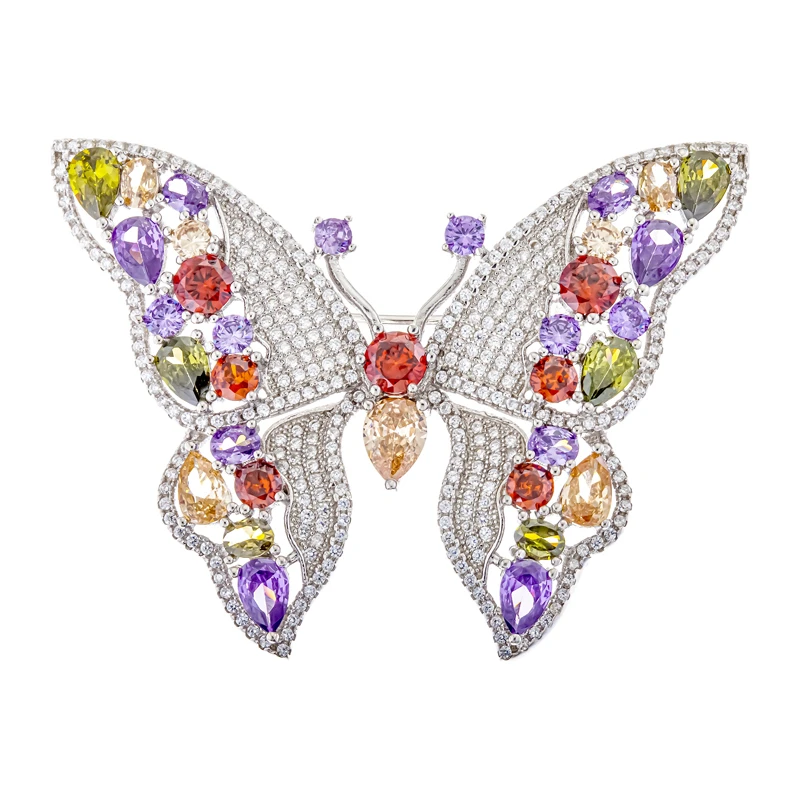 Брошь  серебряная с фианитом