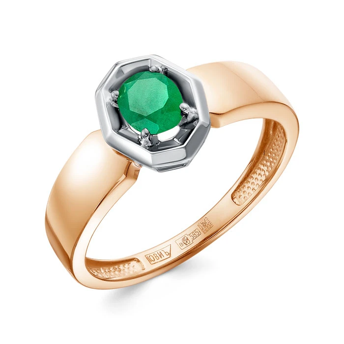 Кольцо  из красного золота с изумрудом