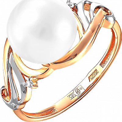 Кольцо  из красного золота с жемчугом