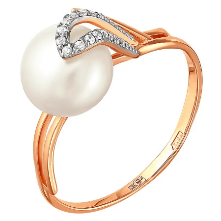 Кольцо  из красного золота с жемчугом