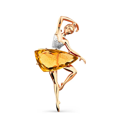 Брошь  из красного золота с цитрином