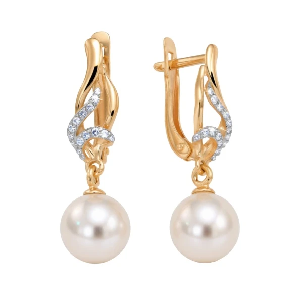 Серьги  из красного золота с жемчугом