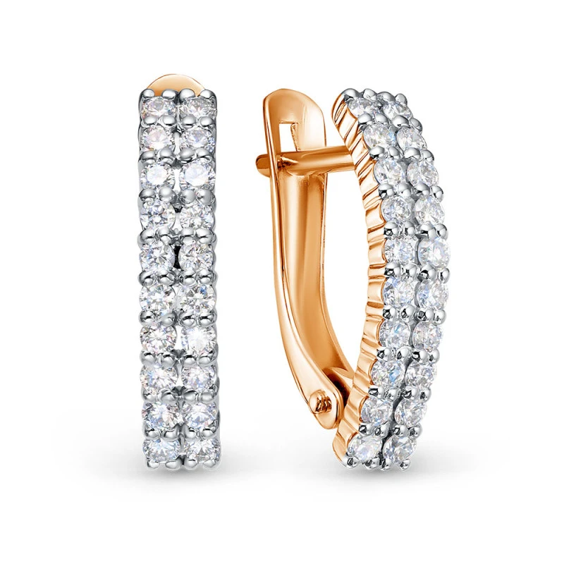 Серьги  из красного золота с выращенным бриллиантом