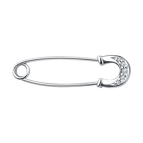 Брошь  серебряная с фианитом