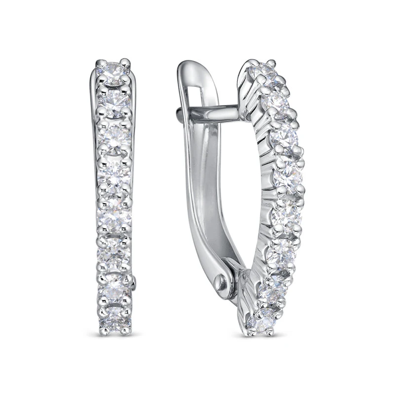 Серьги  из белого золота с выращенным бриллиантом