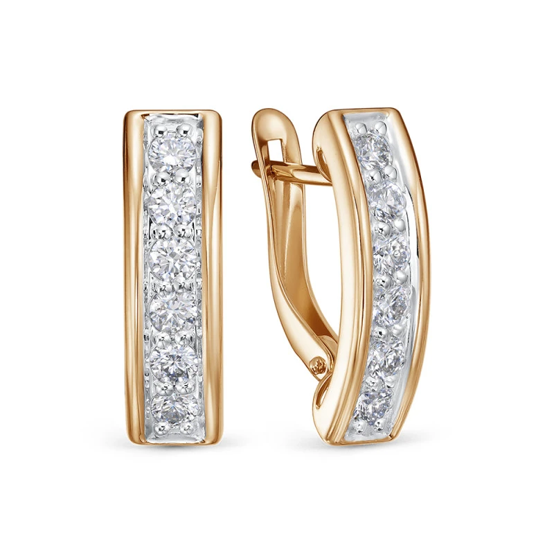 Серьги  из красного золота с выращенным бриллиантом