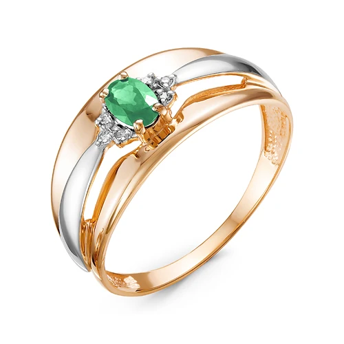 Кольцо  из красного золота с изумрудом