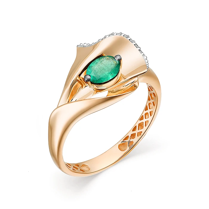 Кольцо  из красного золота с изумрудом
