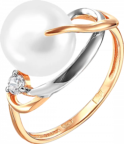 Кольцо  из красного золота с жемчугом