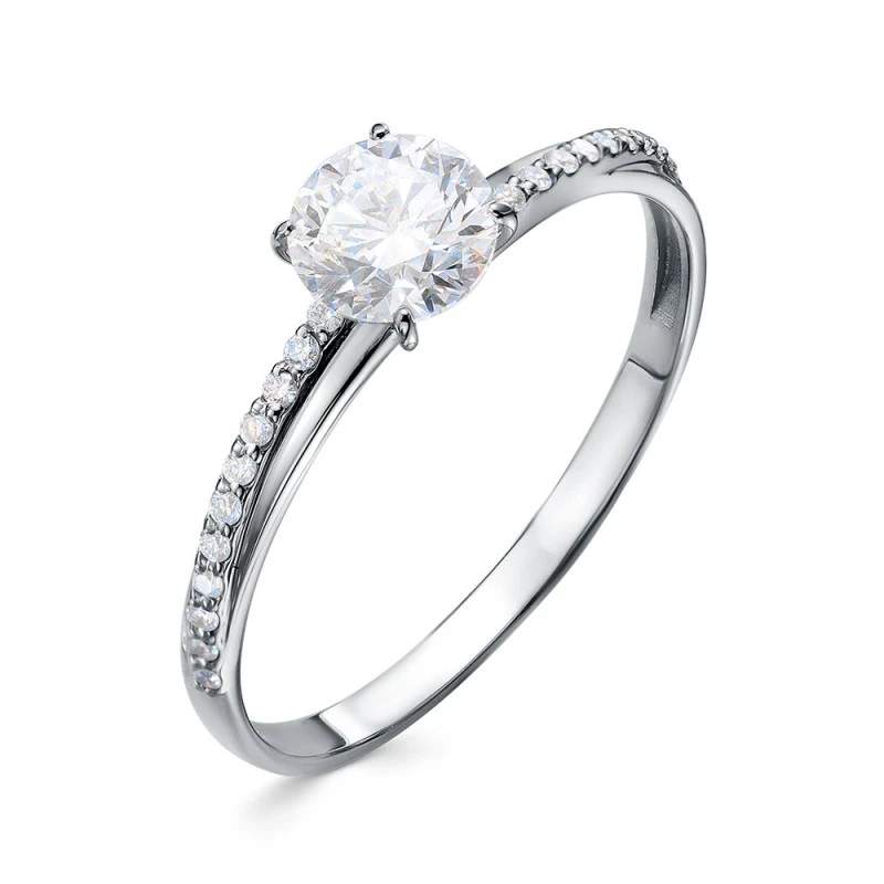 Кольцо  из белого золота с выращенным бриллиантом