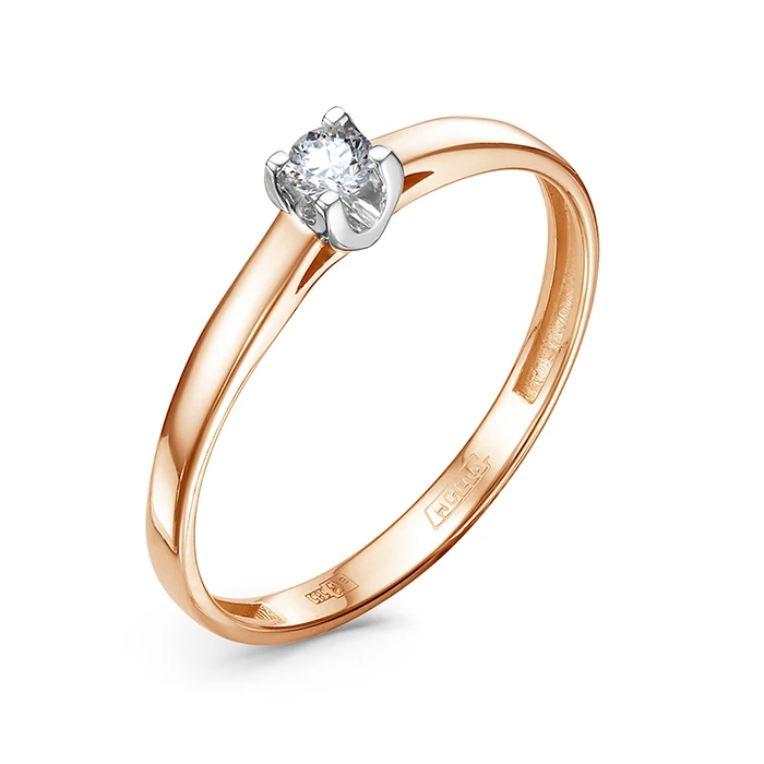 Кольцо  из красного золота с природным бриллиантом