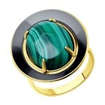 Кольцо  из серебра с позолотой с малахитом