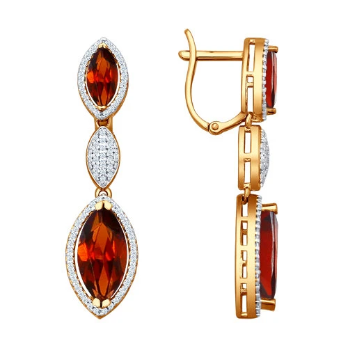 Серьги  из красного золота с гранатом