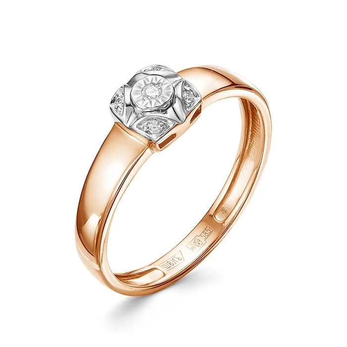 Кольцо  из красного золота с природным бриллиантом