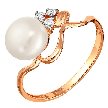 Кольцо  из красного золота с жемчугом