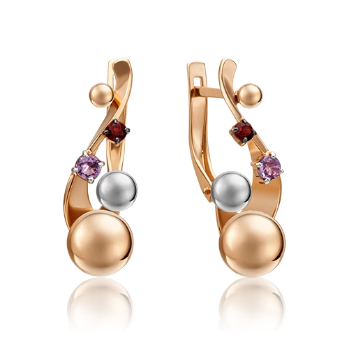 Серьги  из комбинированного золота с аметистом