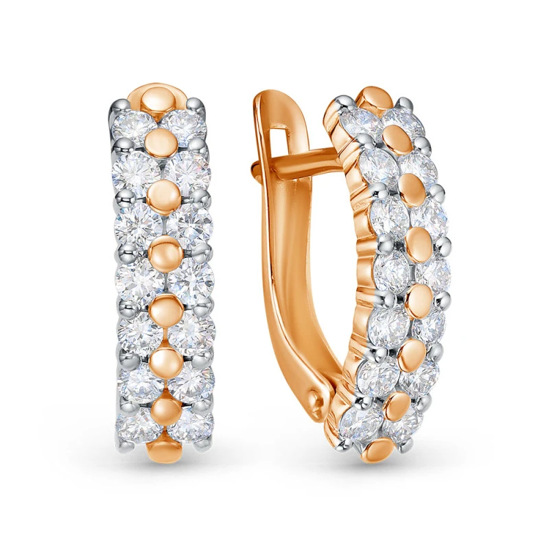 Серьги  из красного золота с выращенным бриллиантом