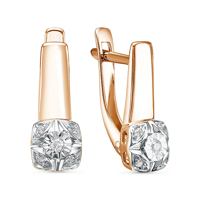 Серьги  из красного золота с природным бриллиантом