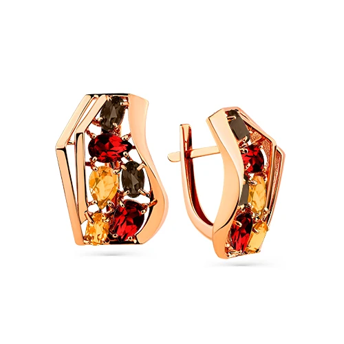 Серьги  из красного золота с раухтопазом