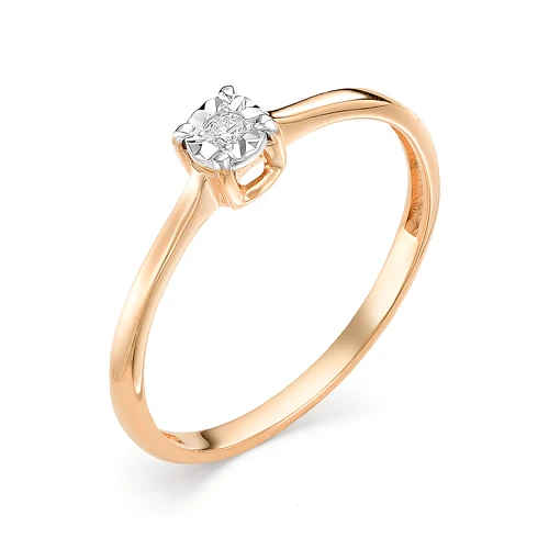 Кольцо  из красного золота с природным бриллиантом