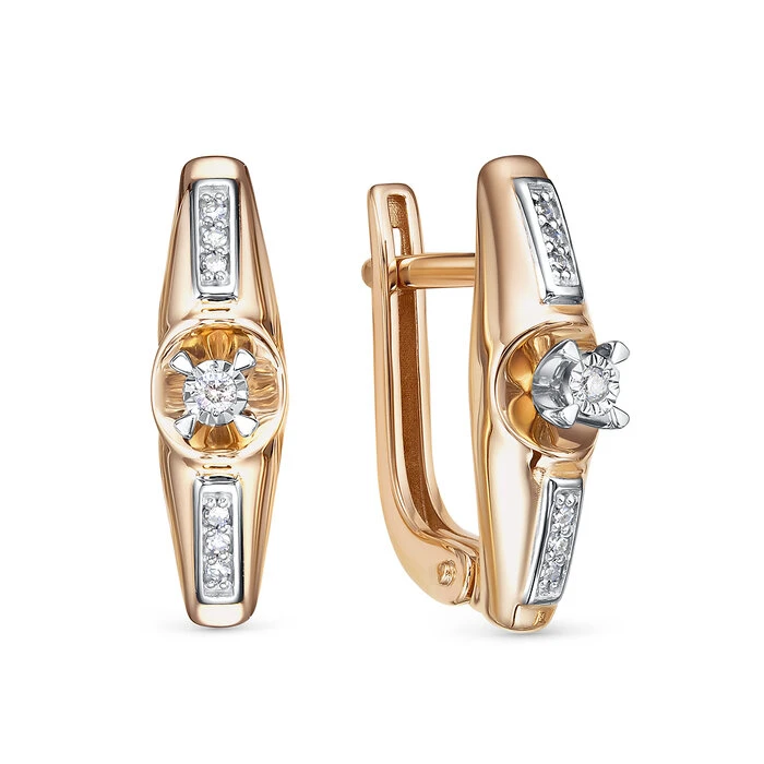 Серьги  из красного золота с природным бриллиантом