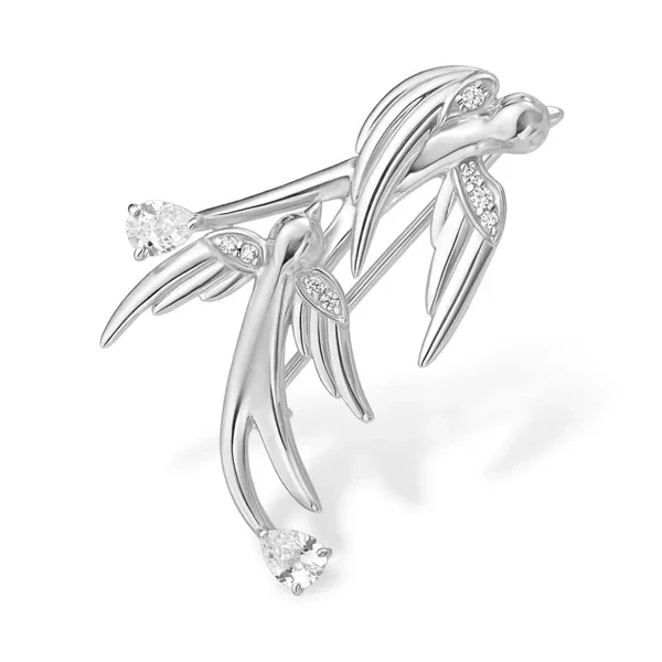 Брошь  серебряная с фианитом