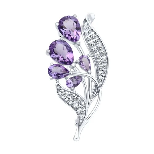 Брошь  серебряная с аметистом