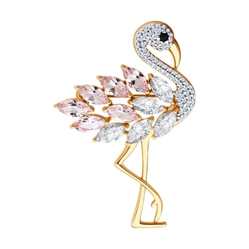 Брошь  из серебра с позолотой с розовым ситаллом